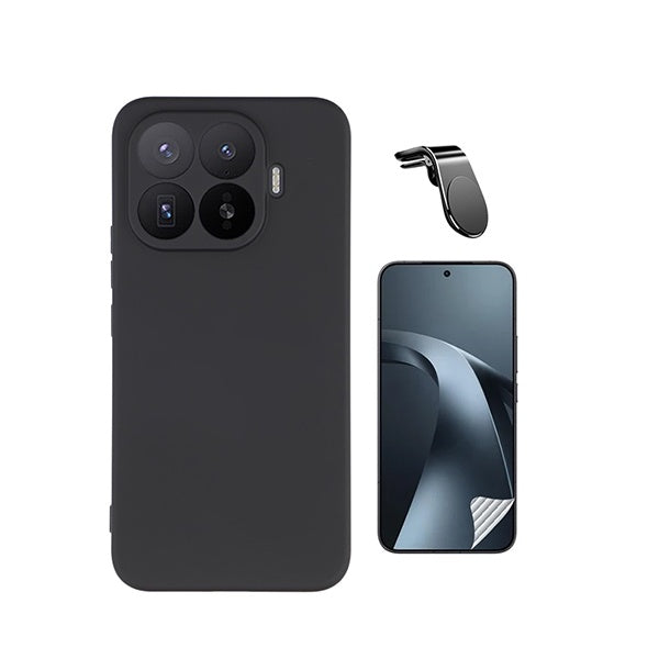 Kit Película Hydrogel Frente + Capa Silicone Líquido + Suporte L PHONECARE Para Xiaomi 17T 5G - Preto