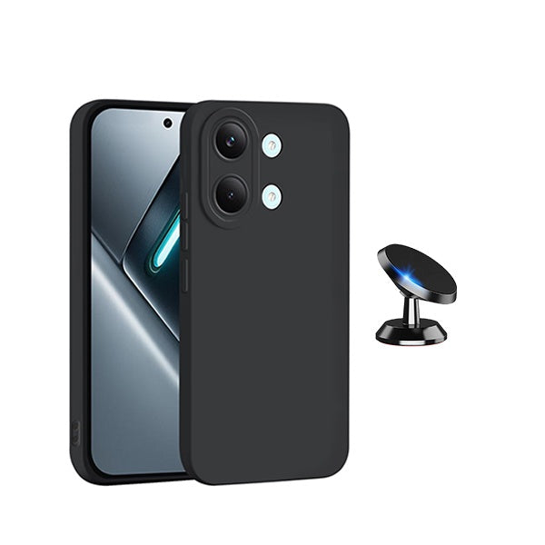 Kit Suporte Magnético + Capa Silicone Líquido PHONECARE Para Xiaomi Poco X8 Pro Max 5G - Preto