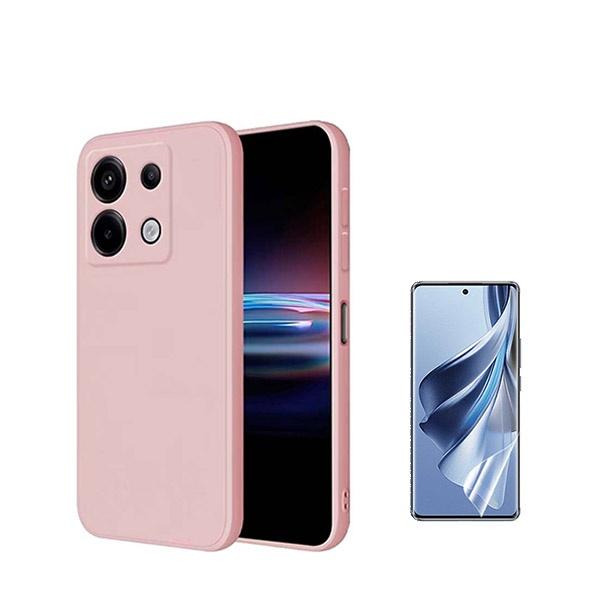 Kit Película Hydrogel Full Cover Frente + Capa Silicone Líquido para Xiaomi Redmi Note 13 Pro 4G - Rosa