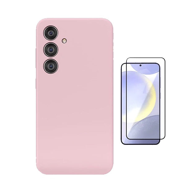 Kit Vidro Temperado + Capa Silicone Líquido Phonecare Para Samsung Galaxy S25 - Rosa