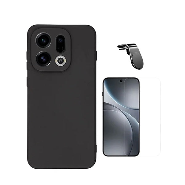 Kit Vidro Clearglass + Capa Silicone Líquido + Suporte L PHONECARE Para Oppo Find X9 - Preto