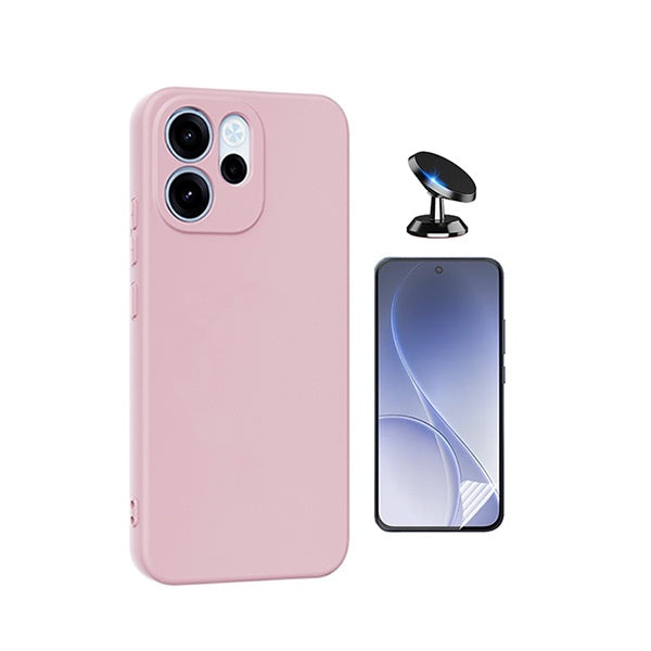 Kit Película Hydrogel Frente + Capa Silicone Líquido + Suporte Magnético PHONECARE Para Oppo Reno15 FS - Rosa