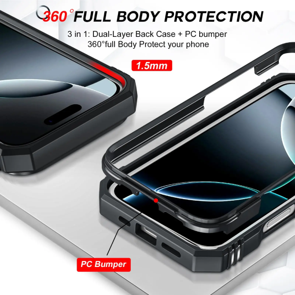 Kit Vidro + Capa Magnetic Slide Window + Suporte L PHONECARE Para Apple iPhone 17 Pro - Preto