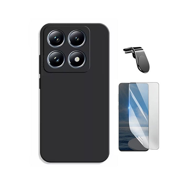 Kit Película Hydrogel Frente + Capa Silicone Líquido + Suporte L PHONECARE Para Xiaomi 15T 5G - Preto