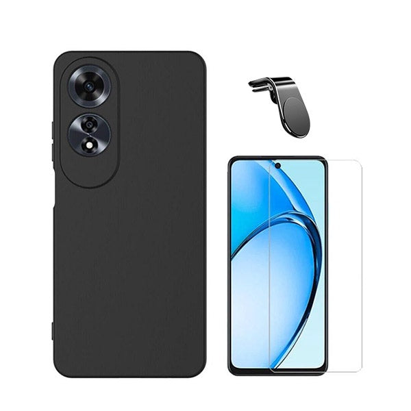 Kit Vidro Clearglass + Capa Silicone Líquido + Suporte Magnético L Safe Driving para Oppo A60 - Preto