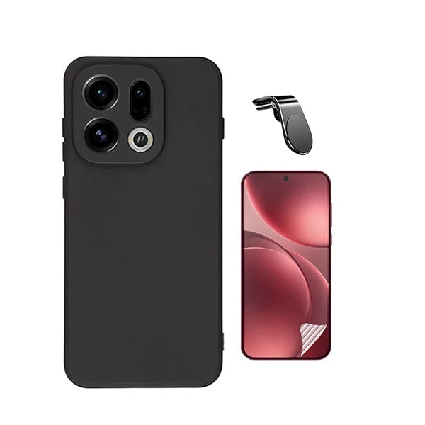 Kit Película Hydrogel Frente + Capa Silicone Líquido + Suporte L PHONECARE Para Oppo Find X9 - Preto