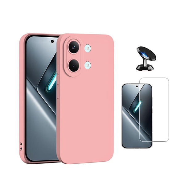 Kit Vidro Clearglass + Capa Silicone Líquido + Suporte Magnético PHONECARE Para Xiaomi Poco X8 Pro Max 5G - Rosa