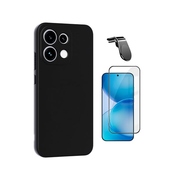 Kit Vidro Temperado + Capa Silicone Líquido + Suporte L PHONECARE Para Oppo Reno16 F 5G - Preto
