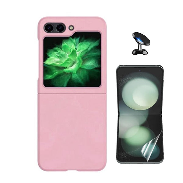 Kit Película Hydrogel Frente + Capa Silicone Líquido + Suporte Magnético Phonecare Para Samsung Galaxy Z Flip6 - Rosa