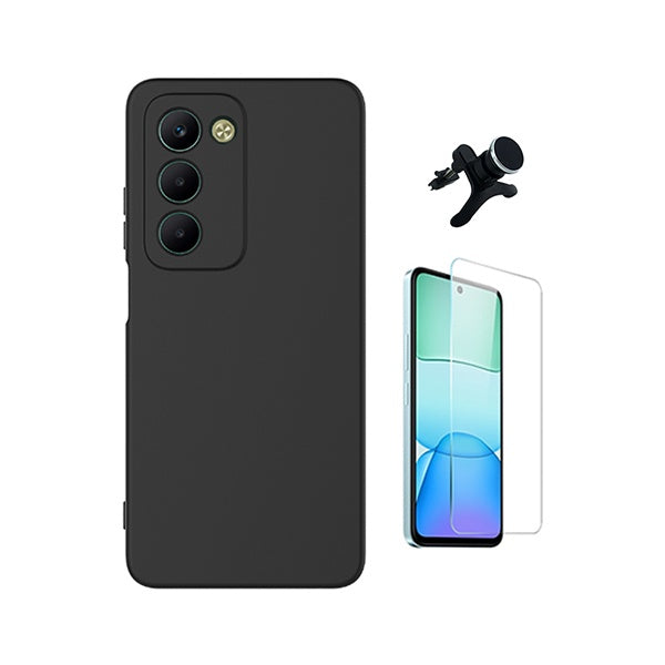 Kit Vidro Clearglass + Capa Silicone Líquido + Suporte Reforçado PHONECARE Para Xiaomi Redmi 15 - Preto