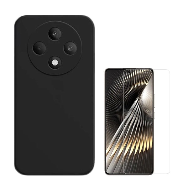 Kit Vidro Clearglass + Capa Silicone Líquido para Oppo Reno12 F 4G - Preto
