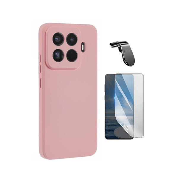 Kit Película Hydrogel Frente + Capa Silicone Líquido + Suporte L PHONECARE Para Xiaomi 15T Pro 5G - Rosa