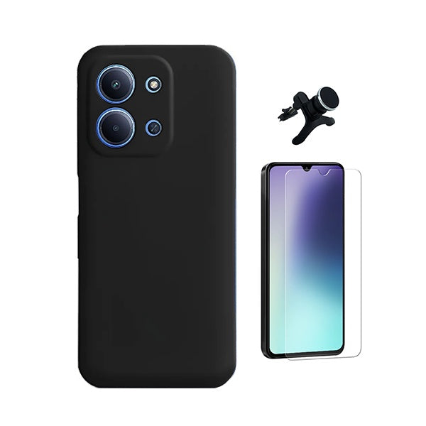 Kit Vidro Clearglass + Capa Silicone Líquido + Suporte Reforçado PHONECARE Para Xiaomi Poco C85 - Preto