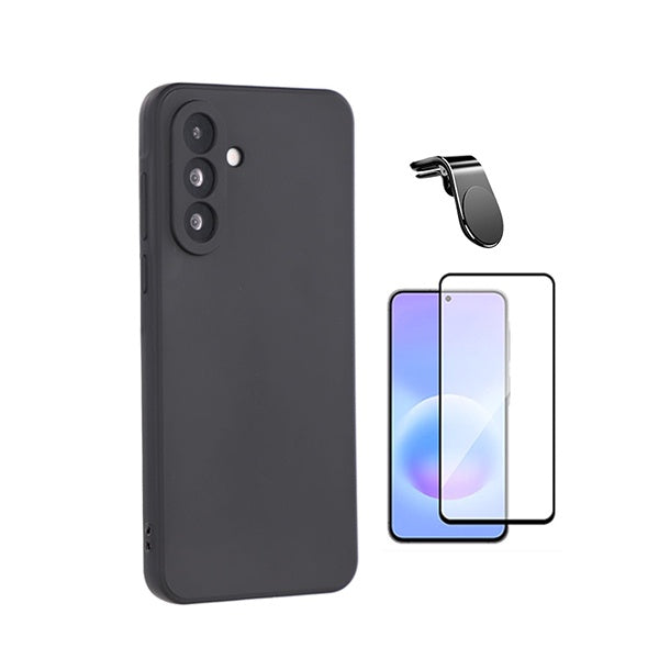Kit Vidro Temperado + Capa Silicone Líquido + Suporte L PHONECARE Para Samsung Galaxy A27 5G - Preto