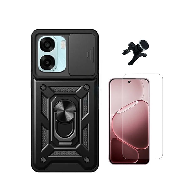 Kit Vidro Clearglass + Capa Magnetic Slide Window + Suporte Magnético Reforçado  PHONECARE Para Oppo A6 4G - Preto