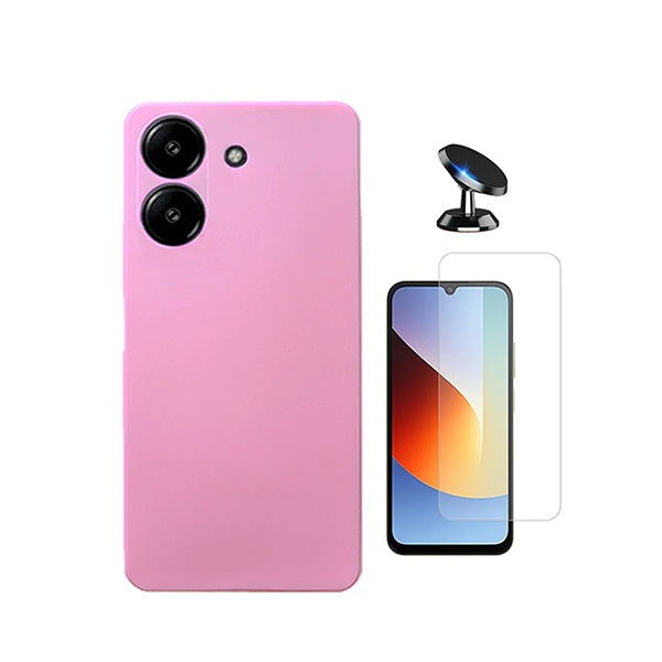 Kit Vidro Clearglass + Capa Silicone Líquido + Suporte Magnético PHONECARE Para Xiaomi Redmi A7 4G - Rosa
