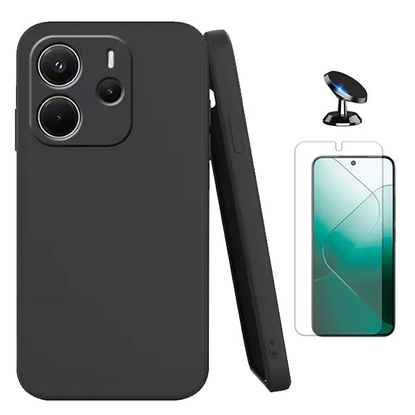 Kit Película Hydrogel Frente + Capa Silicone Líquido + Suporte Magnético PHONECARE Para Xiaomi Redmi Note 14 5G - Preto
