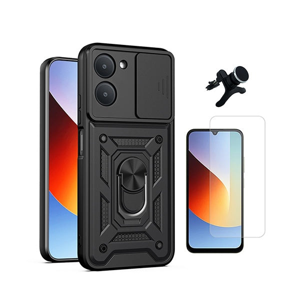 Kit Vidro Clearglass + Capa Magnetic Slide Window + Suporte Magnético Reforçado  PHONECARE Para Xiaomi Redmi A7 4G - Preto
