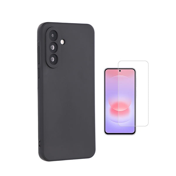 Kit Vidro Clearglass + Capa Silicone Líquido PHONECARE Para Samsung Galaxy A27 5G - Preto