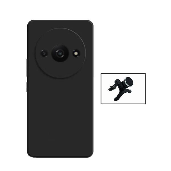 Kit Suporte Magnético Reforçado de Carro + Capa Silicone Líquido para Xiaomi Redmi A3 - Preto