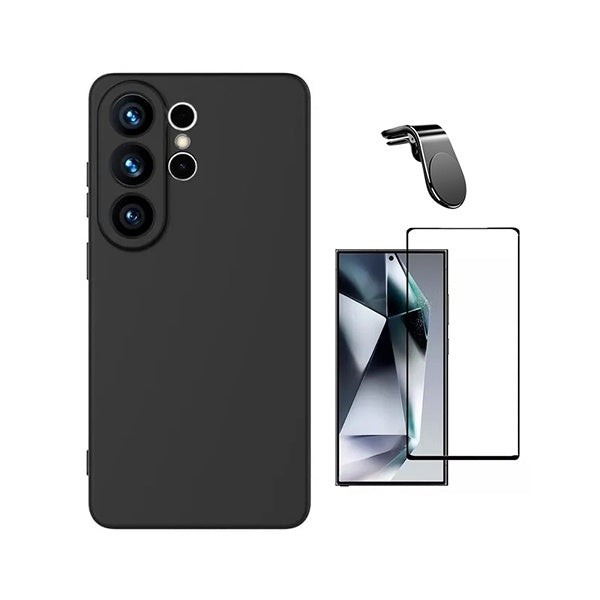 Kit Vidro Temperado + Capa Silicone Líquido + Suporte L PHONECARE Para Samsung Galaxy S26 Ultra - Preto