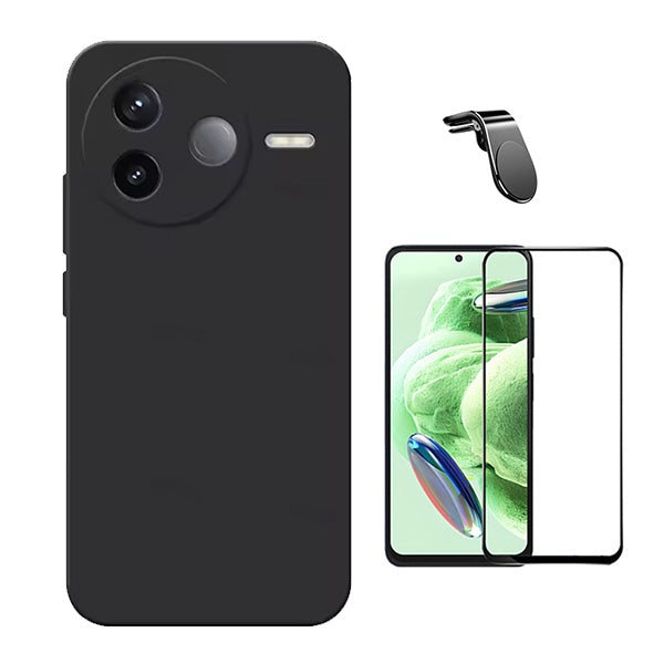Kit Vidro Temperado + Capa Silicone Líquido + Suporte L PHONECARE Para Xiaomi Poco F7 Ultra - Preto