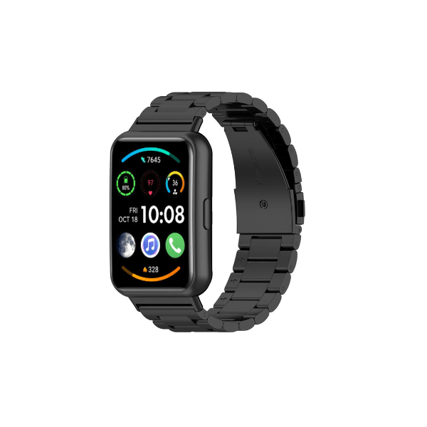 Bracelete Aço Stainless Lux + Ferramenta para Huawei Watch Fit 2 Active - Preto