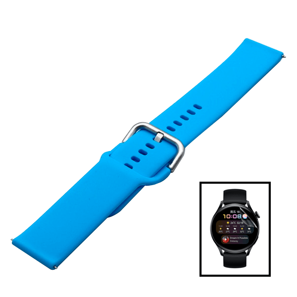 Kit Bracelete SmoothSilicone Com Fivela + Película de Hydrogel para Amazfit GTR 47mm - Azul Céu