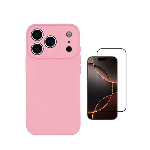Kit Vidro Temperado + Capa Silicone Líquido PHONECARE Para Apple iPhone 18 Pro - Rosa