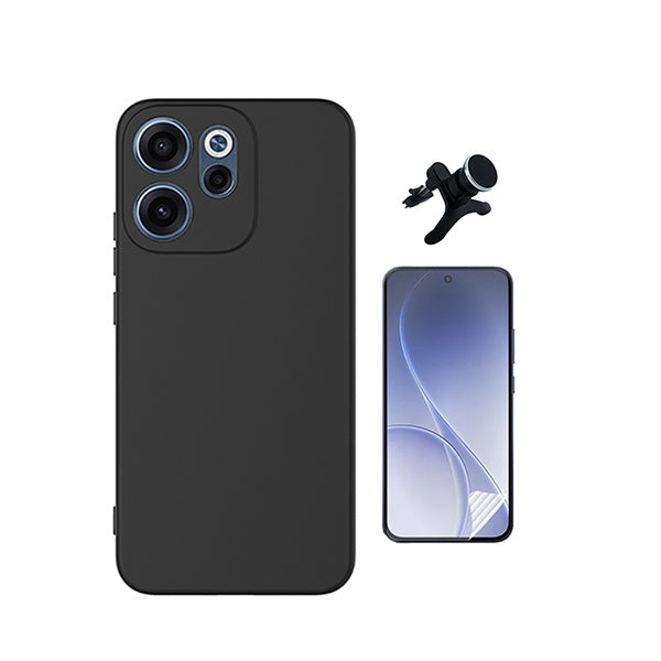 Kit Película Hydrogel Frente + Capa Silicone Líquido +  Suporte Reforçado PHONECARE Para Oppo Reno15 FS - Preto