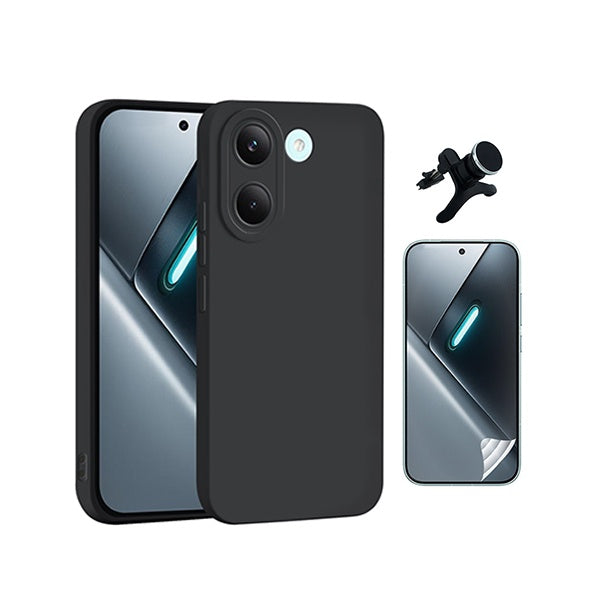 Kit Película Hydrogel Frente + Capa Silicone Líquido +  Suporte Reforçado PHONECARE Para Xiaomi Poco X8 Pro - Preto