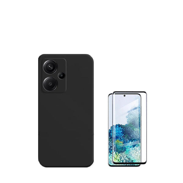 Kit Vidro Premium Full Cover + Capa Silicone Líquido para Xiaomi Redmi Note 13 Pro+ - Preto
