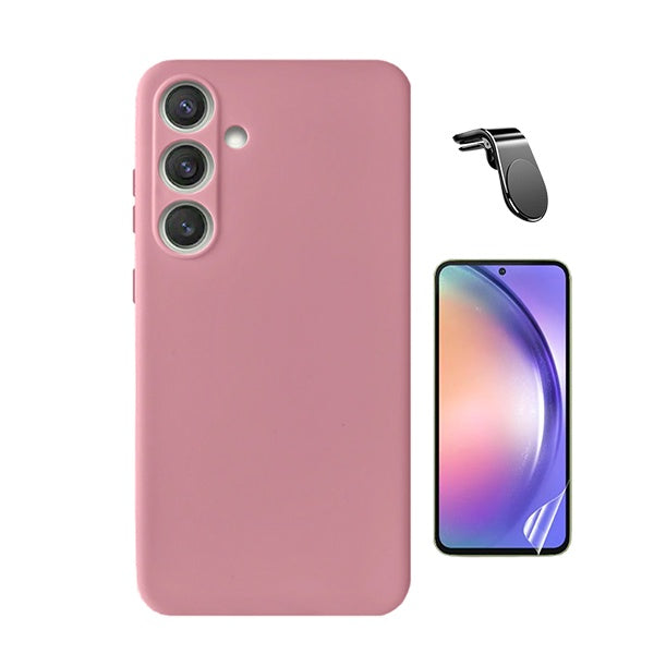 Kit Película Hydrogel Frente + Capa Silicone Líquido + Suporte L Phonecare Para Samsung Galaxy A56 - Rosa