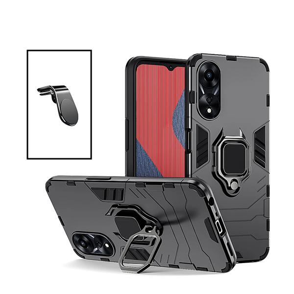 Kit Suporte Magnético L Safe Driving Carro + Capa 3X1 Military Defender para Oppo A58 - Preto