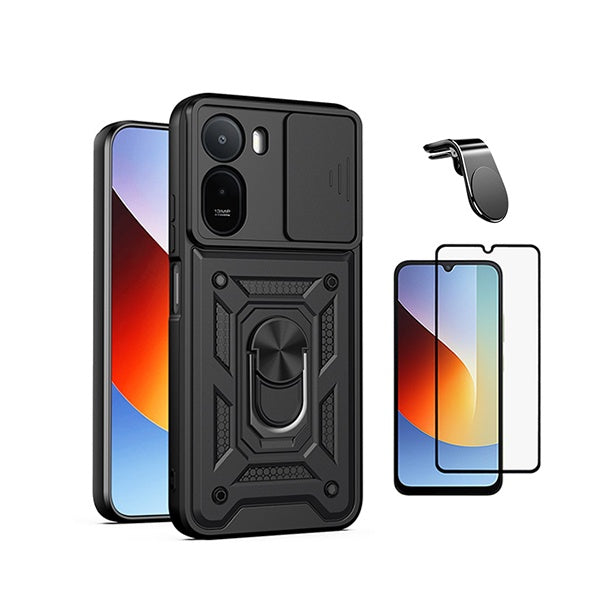 Kit Vidro + Capa Magnetic Slide Window + Suporte L PHONECARE Para Xiaomi Redmi A7 Pro 4G - Preto