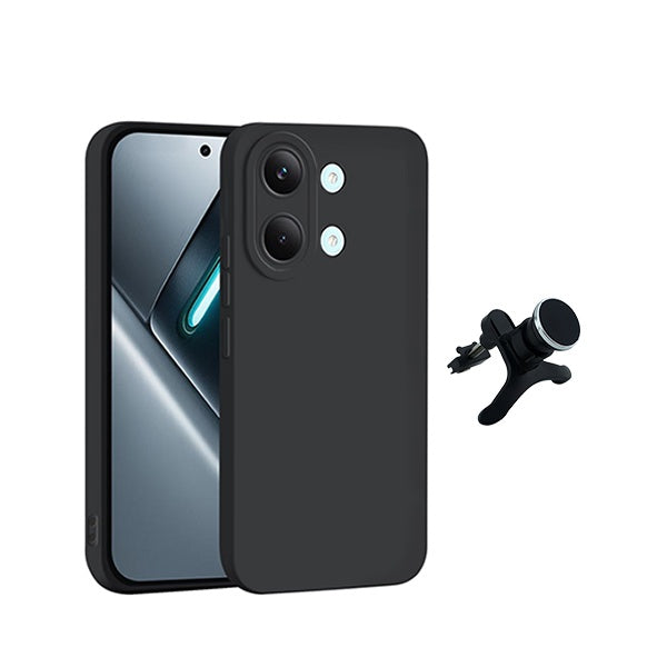 Kit Suporte Magnético Reforçado + Capa Silicone Líquido PHONECARE Para Xiaomi Poco X8 Pro Max 5G - Preto