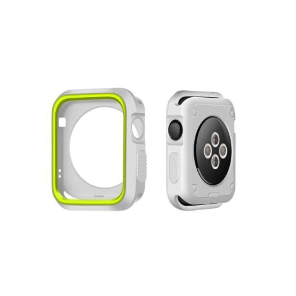 Capa Military Anti-Impacto DoubleColor para Apple Watch Series 3 - 38mm - Cinza / Verde Fluorescente