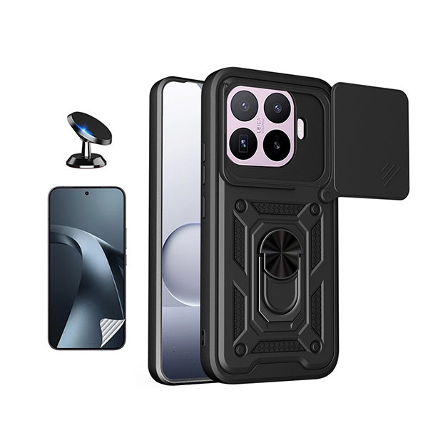 Kit Película Hydrogel Frente + Capa Magnetic Slide Window + Suporte Magnético PHONECARE Para Xiaomi 17T 5G - Preto