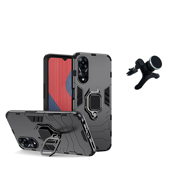 Kit Suporte Magnético de Carro Reforçado + Capa 3X1 Military Defender para Oppo A58 4G - Preto