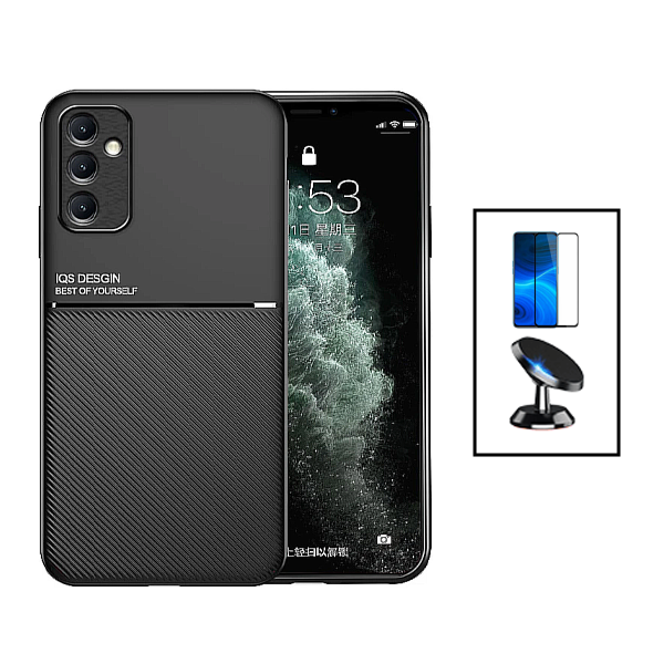Kit Capa Magnetic Lux + 5D Full Cover + Suporte Magnético de Carro para Samsung Galaxy A14 - Preto
