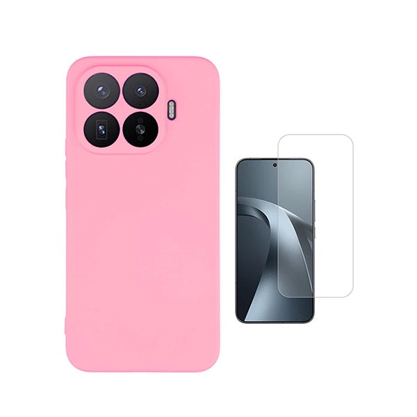 Kit Vidro Clearglass + Capa Silicone Líquido PHONECARE Para Xiaomi 17T 5G - Rosa