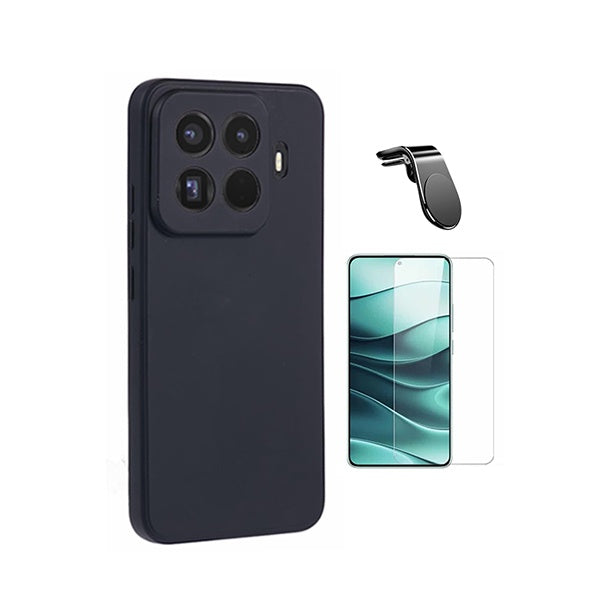 Kit Vidro Clearglass + Capa Silicone Líquido + Suporte L PHONECARE Para Xiaomi 15T Pro 5G - Preto