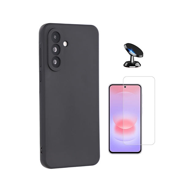 Kit Vidro Clearglass + Capa Silicone Líquido + Suporte Magnético PHONECARE Para Samsung Galaxy A27 - Preto