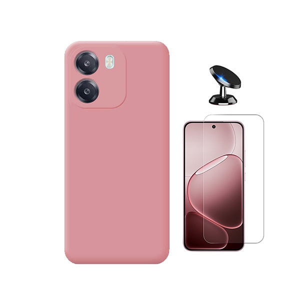 Kit Vidro Clearglass + Capa Silicone Líquido + Suporte Magnético PHONECARE Para Oppo A6 4G - Rosa