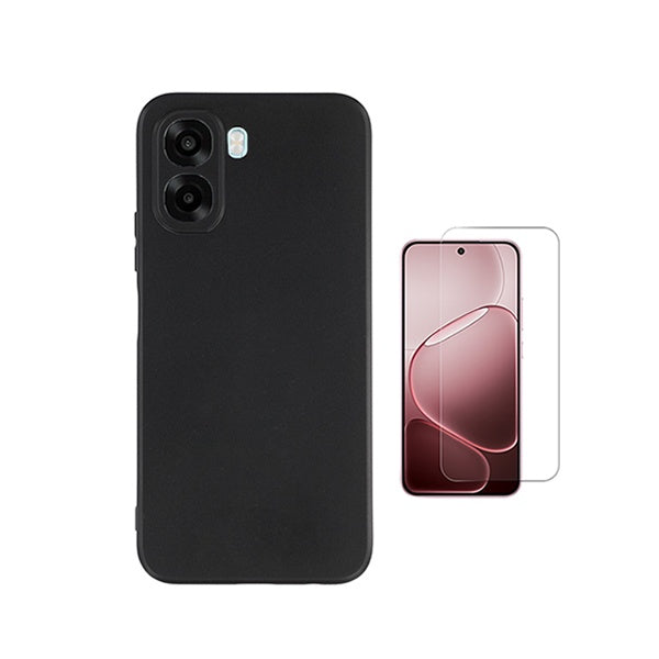 Kit Vidro Clearglass + Capa Silicone Líquido PHONECARE Para Oppo A6x - Preto