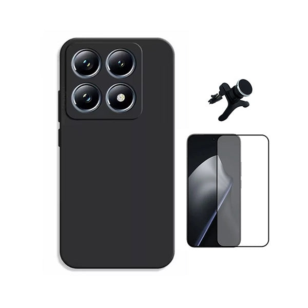 Kit Vidro Temperado + Capa Silicone Líquido + Suporte Magnético Reforçado PHONECARE Para Xiaomi 15T 5G - Preto