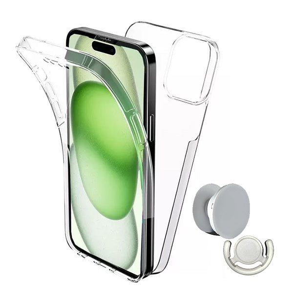 Kit Capa 360° Impact Protection + 1 Gripholder + 1 Suporte Compatible Con Apple iPhone 16 Pro - Transparente/Branco
