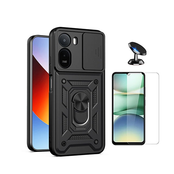 Kit Vidro Clearglass + Capa Magnetic Slide Window + Suporte Magnético PHONECARE Para Xiaomi Redmi A7 Pro - Preto