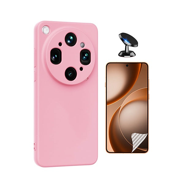 Kit Película Hydrogel Frente + Capa Silicone Líquido + Suporte Magnético PHONECARE Para Oppo Find X9 Ultra - Rosa