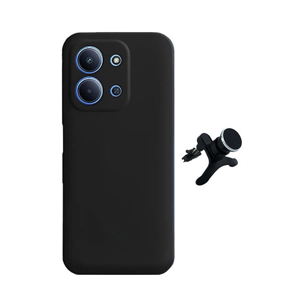 Kit Suporte Magnético Reforçado + Capa Silicone Líquido PHONECARE Para Xiaomi Poco C85 - Preto